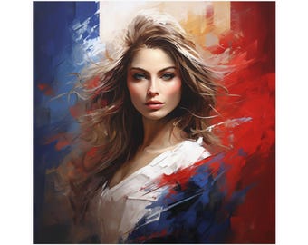 Poster Franse vrouw, Franse dame nationaliteit Art Print, Parijse decor, kunst aan de muur Eiffeltoren, reiscadeau, vrouw die Frankrijk vertegenwoordigt