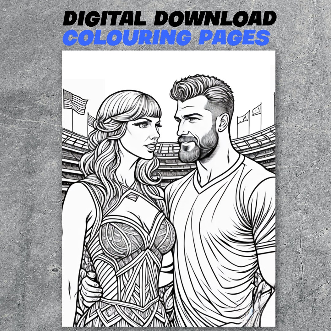 Taylor Swift Travis Kelce Digital Printable NFL Colouring Page ...
