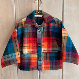 Cotton Flannel Shirt Jacket - Rainbow Plaid, Boys Shirt, Shacket, Cotton Jacket, Cotton Flannel, Button Up