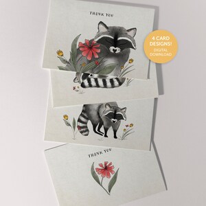 Cartes de remerciement raton laveur, papeterie raton laveur, cartes de voeux pliées raton laveur, cartes de remerciement imprimables, papeterie Woodland