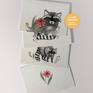 Cartes de correspondance raton laveur, papeterie raton laveur, cartes de voeux pliées raton laveur, cartes de correspondance imprimables, papeterie Woodland, cartes de voeux de tous les jours