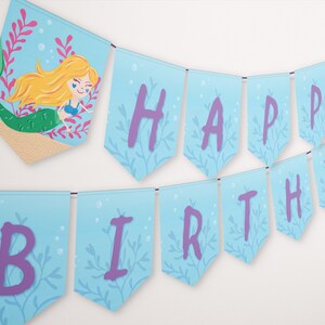 Mermaid Birthday Banner Printable, Mermaid Party Decor, Happy Birthday Banner, Under the Sea Party, Mermaid Birthday Party, Mermaid Bunting