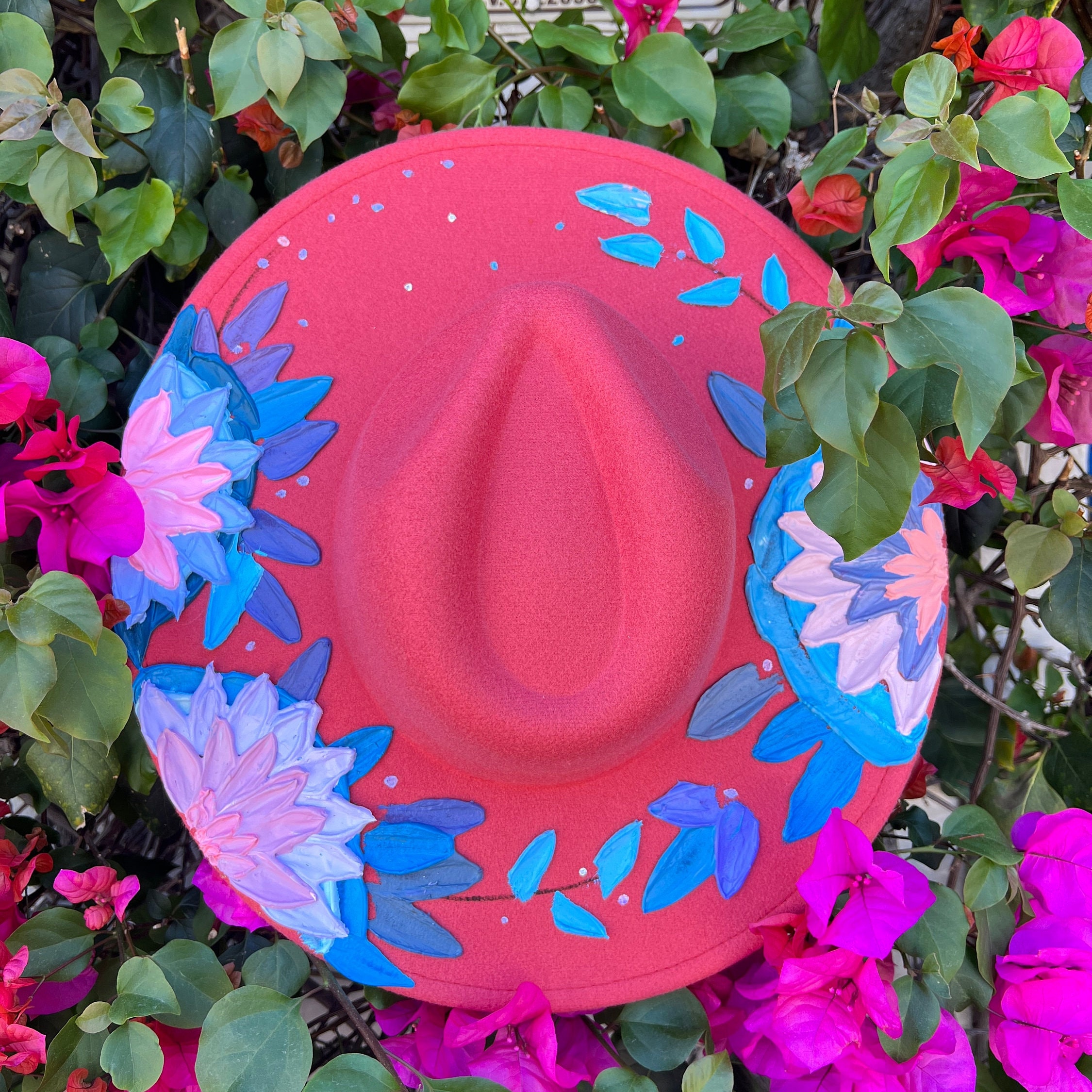 Handpainted Floral Embellished Felt Hat Hand Painted Floral Cream Felt Hat - Etsy main image 2