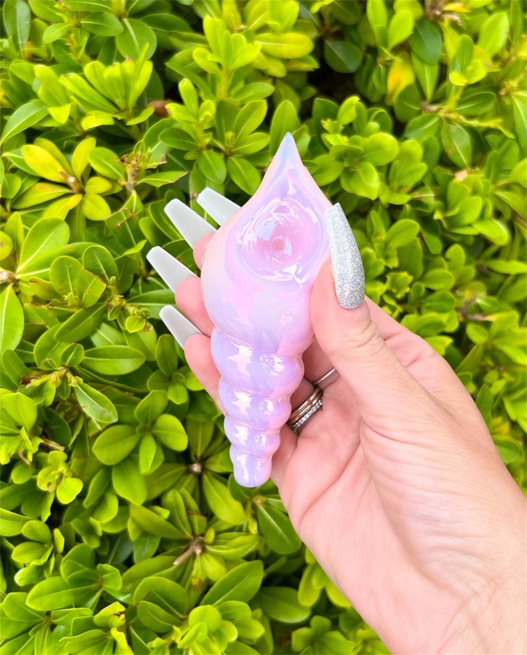 Pink Seashell Glass Pipe Pink Hand Pipe Iridescent Pink Pipe Etsy