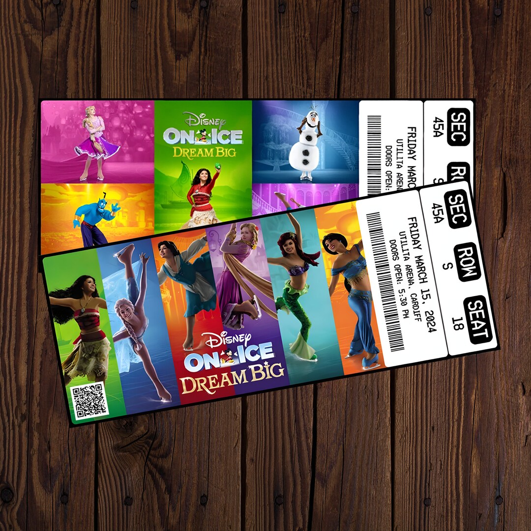 Disneyland on Ice Dream Big Ticket , Personalised Keepsake Ticket , Ice
