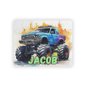 Rompecabezas personalizado de Monster Truck, Rompecabezas personalizado para niños, Rompecabezas de nombres para niños, Rompecabezas personalizado