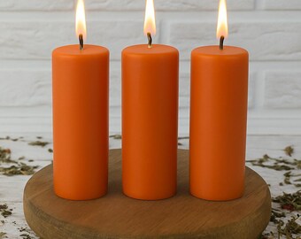 Set of 3 Orange Beeswax Ritual Candles for Energy Boost, Success Pillars for Magic and Protection Spell