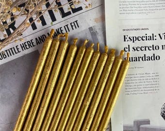 Set of 20 Gold Beeswax Taper Candles 20 cm - Golden Spell Candles for Energy Cleansing, Solar Energy and Altar Decor