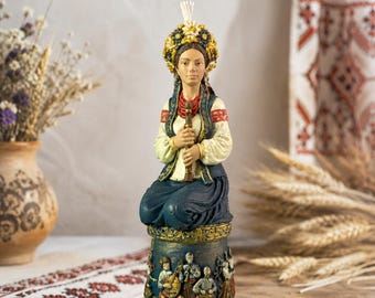 Ukrainian Woman Candle – Hand Painted Wax Figurine Inspired by Ukrainian Folk Art, Unique Gift Idea and Ethnic Home Decor