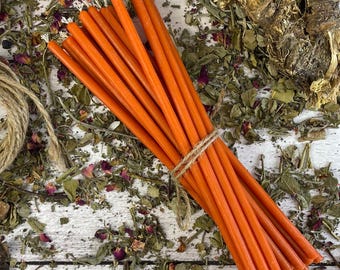 Orange Thin Beeswax Ritual Candles 20 cm – Handcrafted Taper Set of 50 for Magic, Meditation and Spiritual Practices