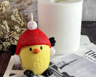 Silicone Candle Mold Christmas Penguin in Hat - 3D Holiday DIY Candle Making Mold, Festive Wax Mold for DIY Candles
