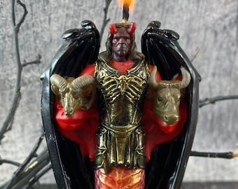 Asmodeus Ritual Candle - Black and Red Wax Figure for Altar Decor and Protection Spell