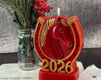 Lucky Year of the Horse 2026 Red Wax Candle - Symbol of Strength, for Success and New Beginnings