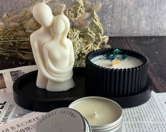 Romantisches Sojawachskerzen Geschenkset - Handgefertigte Paarkerze mit Halter, Duftkerzen, Liebesgeschenkbox