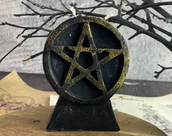Large Black Pentagram Beeswax Candle for Ritual Protection, Balance and Energy Work