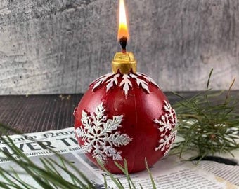 Red Christmas Candle – Festive Ornament with Snowflake Design, Holiday Decor Gift for Winter and New Year