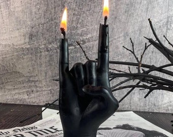 Vela negra Burnin’ Rock: decoración artesanal, elegante y atrevida para amantes de la música e ideas de regalo únicas para fanáticos del metal