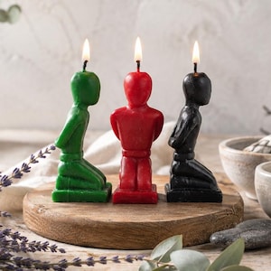 Set of 2 Kneeling Beeswax Candles – Mystical Slave Design for Rituals and Energy Work
