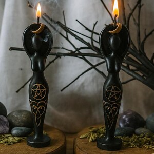 Set of 2 Golden Beeswax Goddess Candles - Sacred Feminine Energy for Rituals and Spiritual Altar Decor