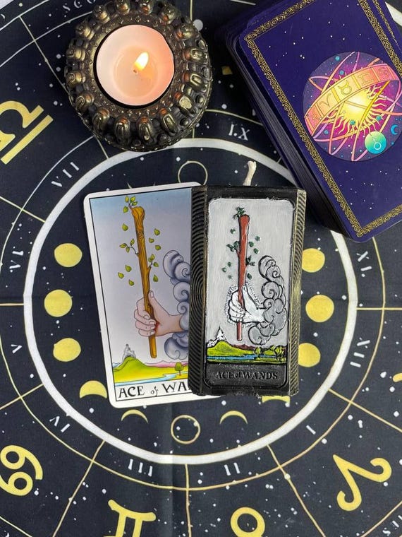 Ace of Wands Tarot Candle - Black Wax for Manifestation