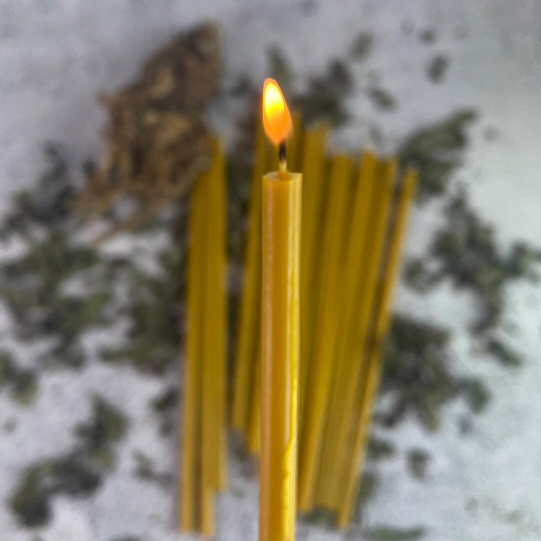 Yellow Ritual Design Set of 50 Yellow Beeswax Ritual Candles – 20 Cm Taper Spell Candles for ...