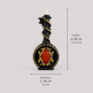 Handcrafted Key of Fortune Candle with Gold Snake Detail and Displayed Height and Diameter Measurements