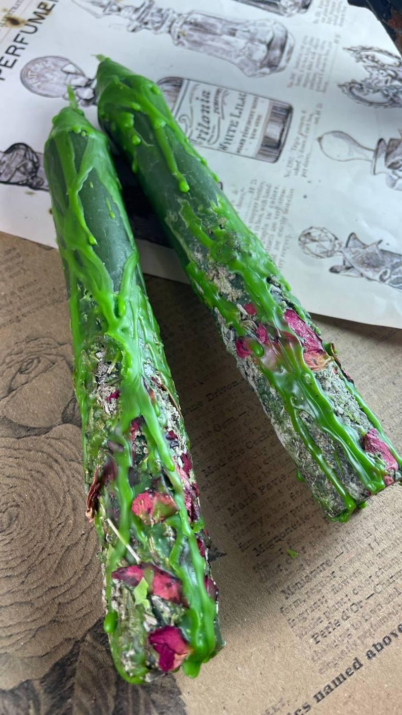 Set of 2 Beeswax Green Herbal Candles – Ritual Candles for Abundance ...