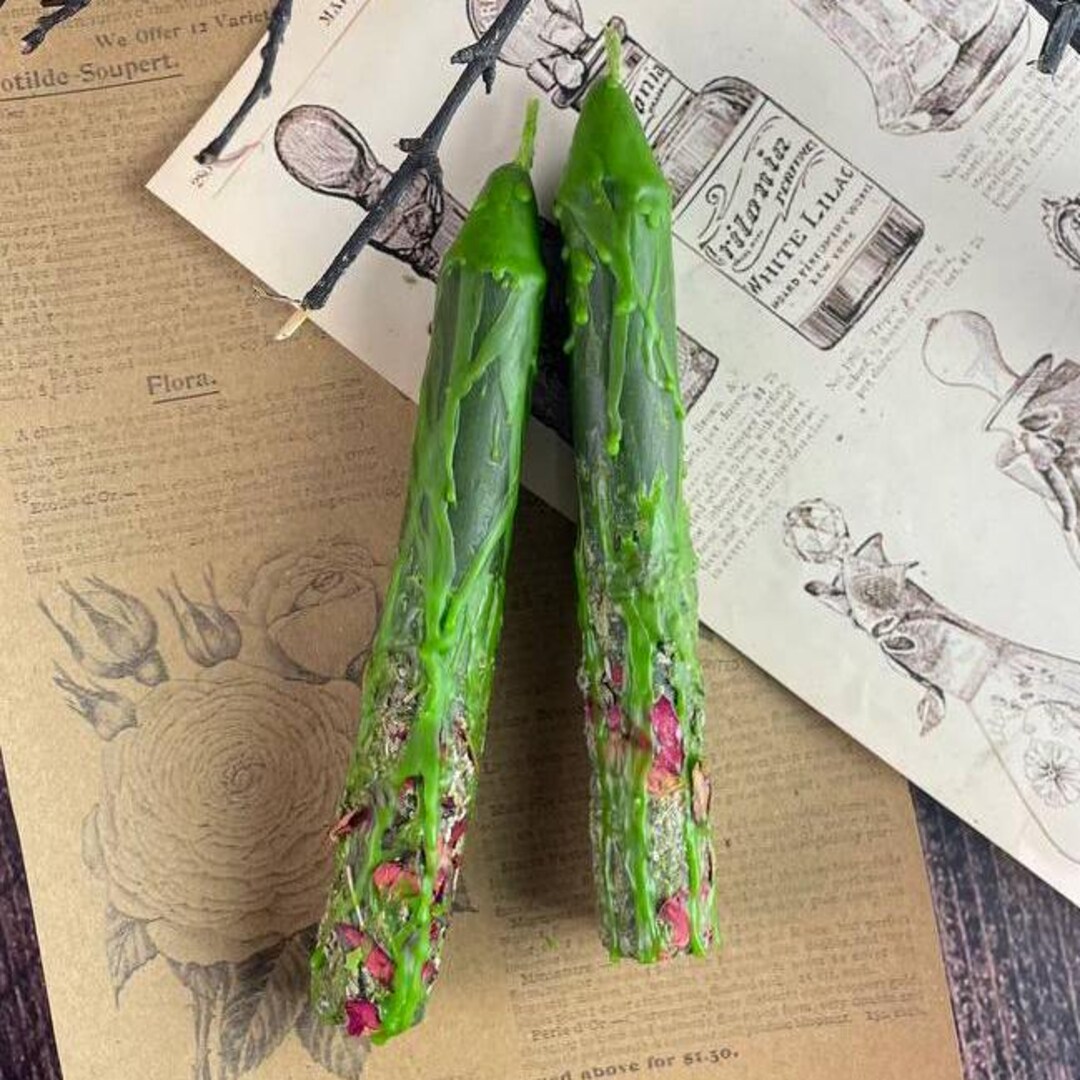 Set of 2 Beeswax Green Herbal Candles – Ritual Candles for Abundance ...