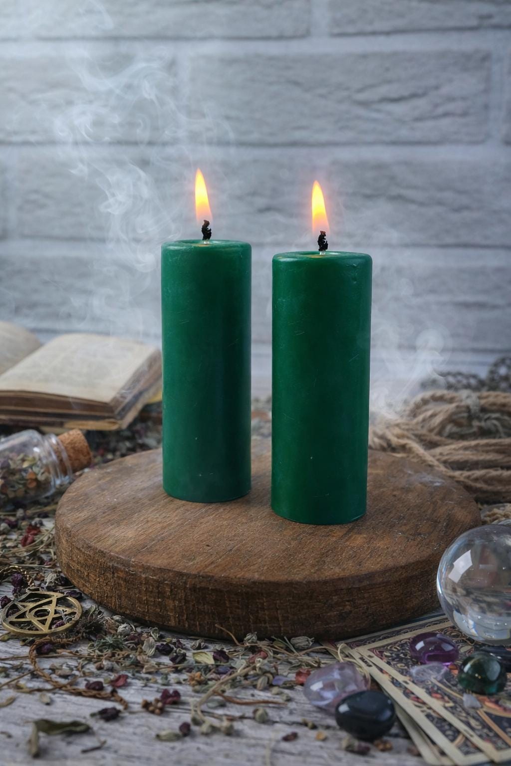 Set of 2 Green Beeswax Ritual Candles – Prosperity Spell Candles for ...