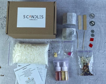 DIY Kit, Candle Making Kit  - size M, Adult Craft Supply Kit, with soy wax, diy candles