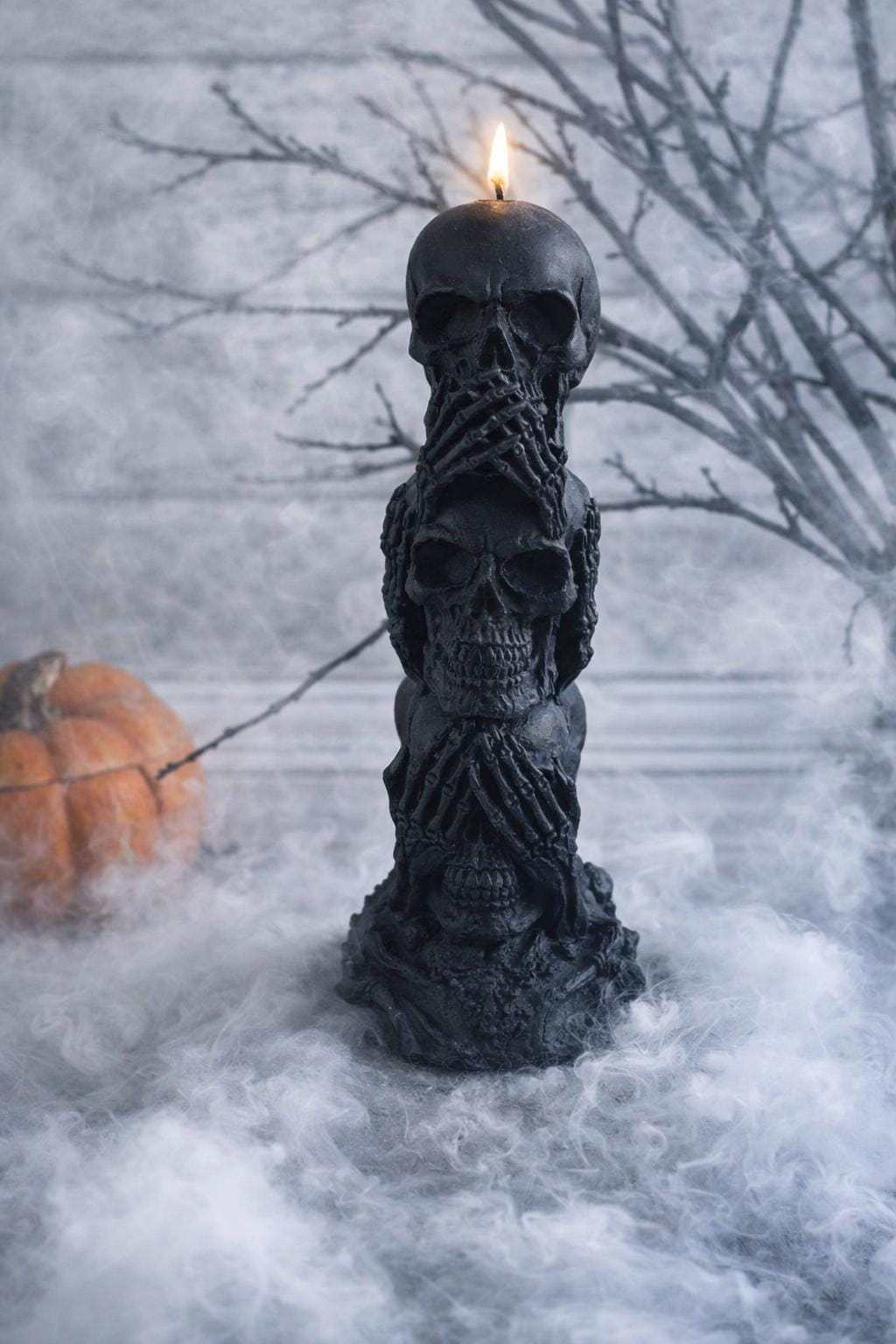 Mystical Triple Skull Candle: Gothic Ritual Decor for Witchcraft