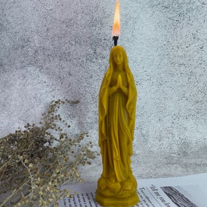 Gele Maagd Maria-kaarsen set van 2 voor geloof en altaardecor, katholiek ritueel en spiritueel lichtcadeau