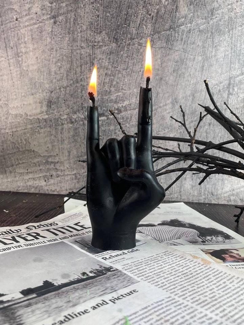 Gothic decor featuring the bold black wax candle as a centerpiece