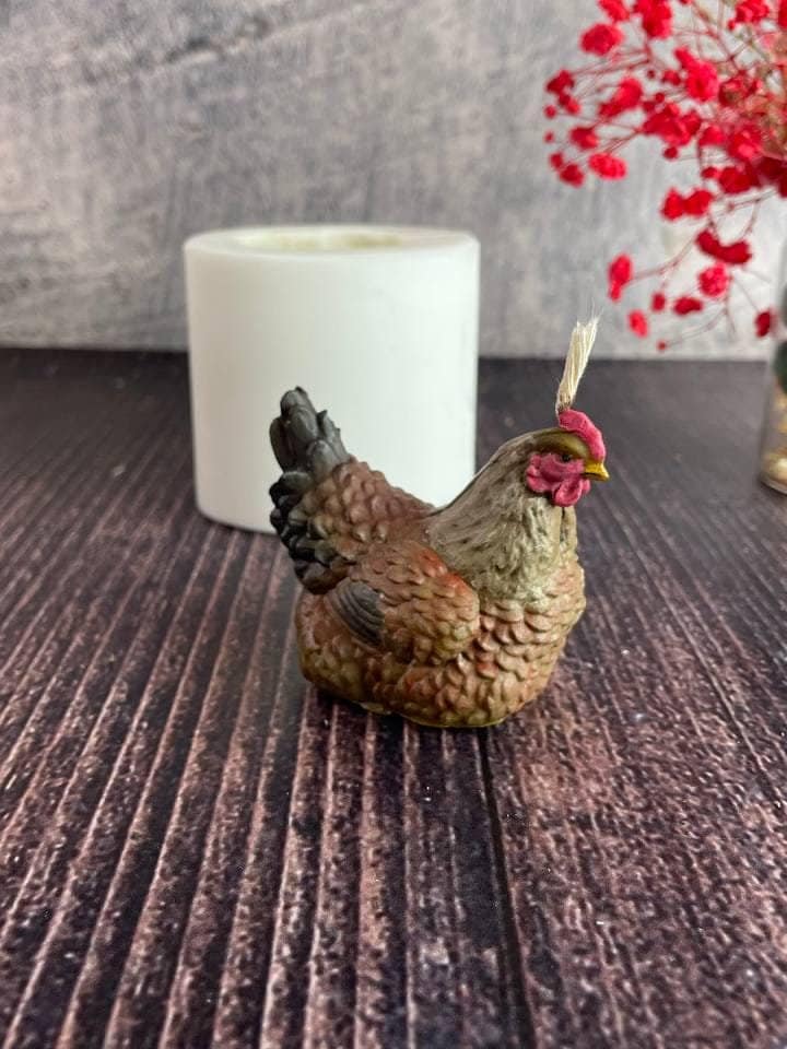 Bougeoir En Verre Dépoli Jaune - Motif Poules Et Poussins - Neuf