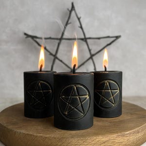 Black Pentagram Candle Set (3 pcs) for Protective Rituals, Mystical Energy and Wiccan Tools