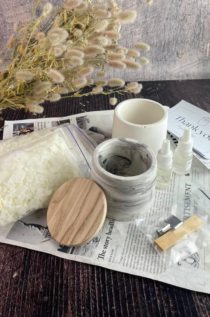 Beginner-friendly candle making kit with eco soy wax and essential oils.