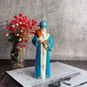 Spiritual Christmas gift – handcrafted beeswax Saint Nicholas candle