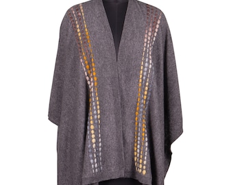 Cashmere Wrap / Poncho 4 Line Handwork Design Front Open