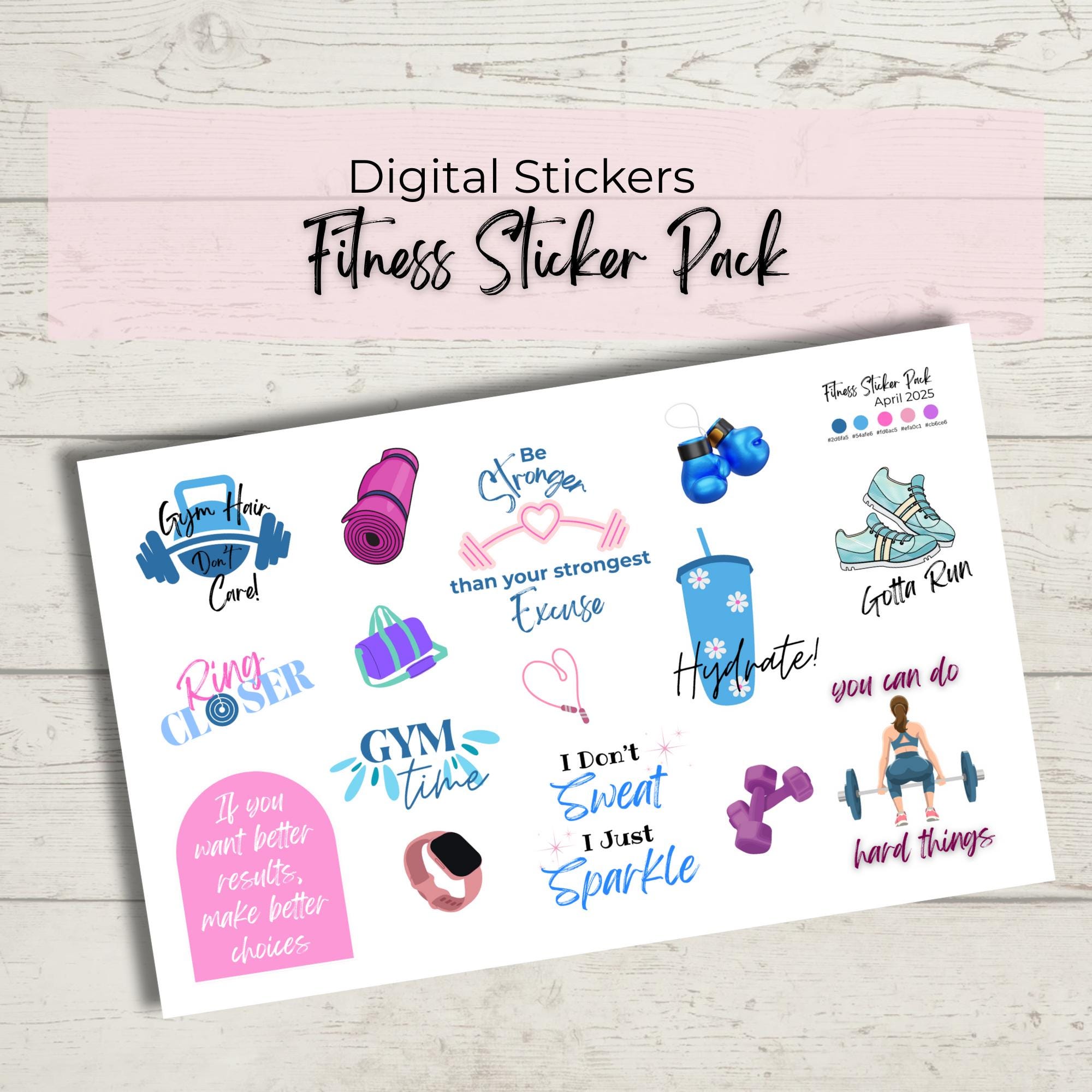 Get Fit Sticker Fitness Sticker Pack, Digital Stickers, Workout Stickers, Digital ...