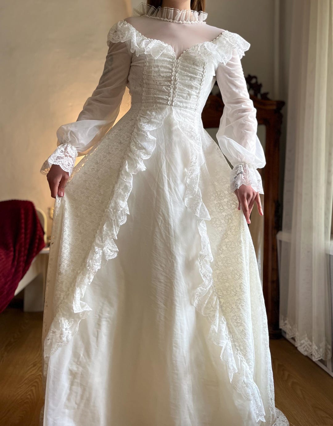 ワンピース 1900s Tuck Gathered Long Train Dress 1900s Tuck Gathered Long Train Dress
