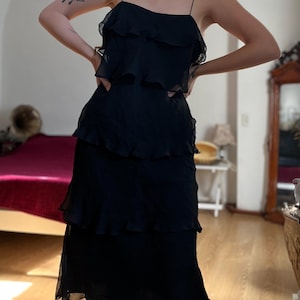 Vintage 2000er Jahre Schwarzes Seidenkleid: Minimalist Jasper Conran, Gr. L