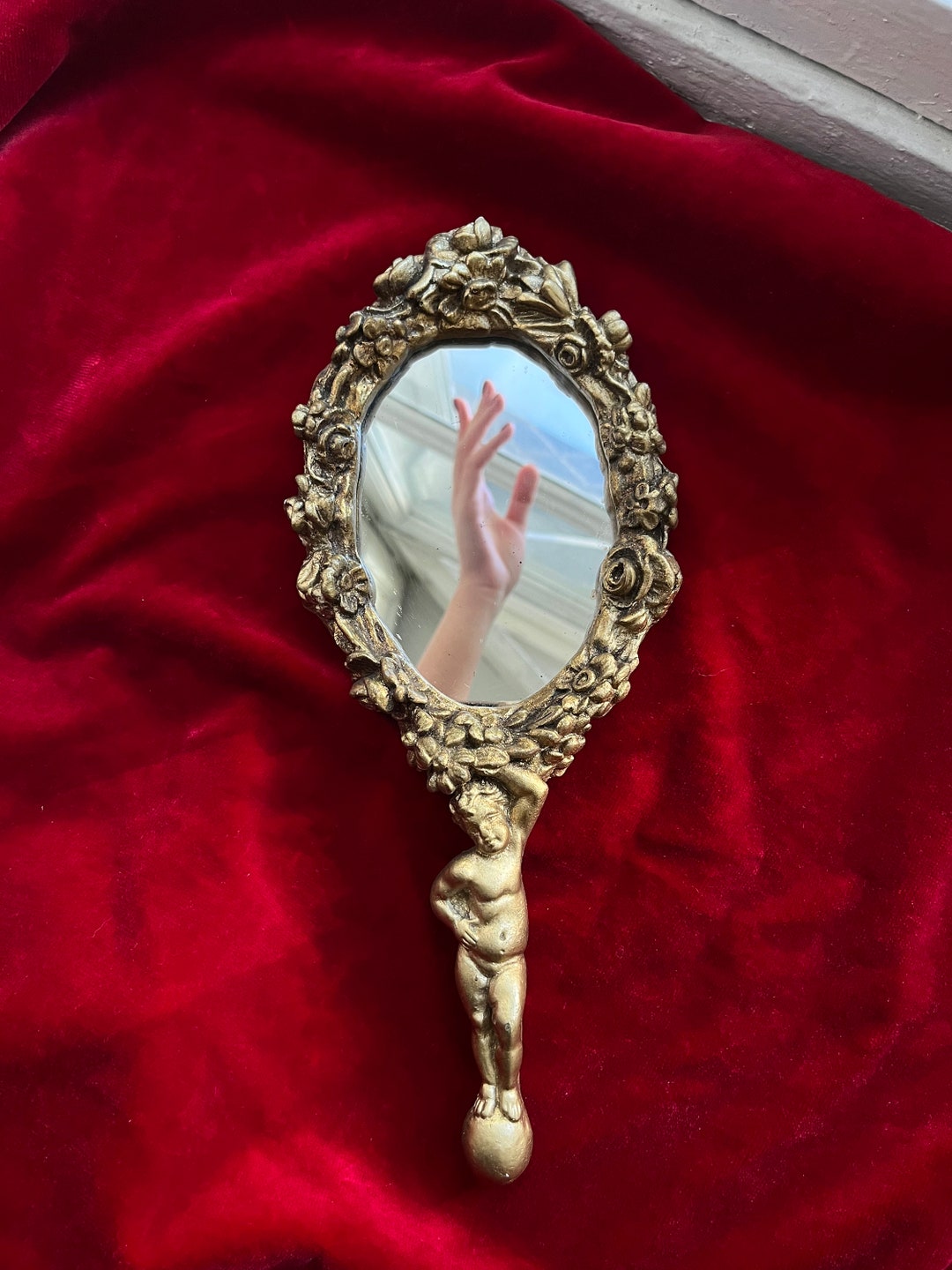 Vintage Hand Mirror Putti From France Etsy