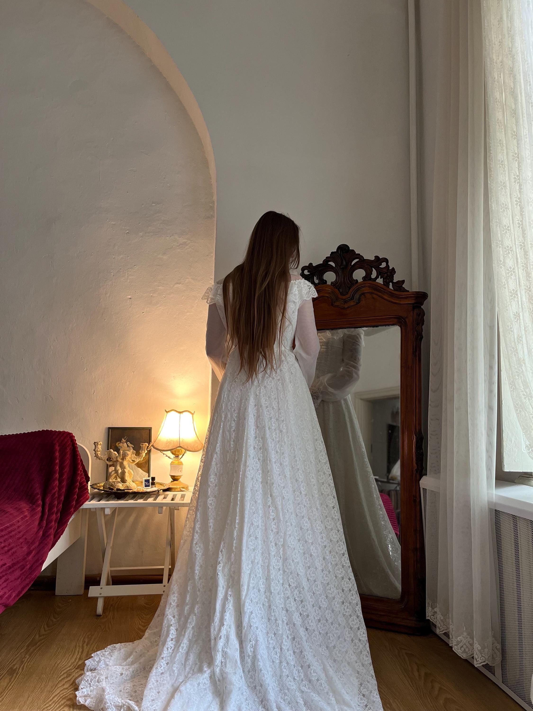 ワンピース 1900s Tuck Gathered Long Train Dress 1900s Tuck Gathered Long Train Dress