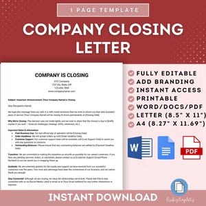 Carta de cierre de empresa, Notificación de cierre de empresa, Carta de cierre de empresa, Anuncio de cierre de empresa, Carta formal de cierre de empresa