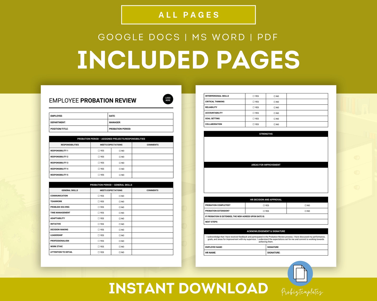 Employee Probation Review Template, Employee Performance Review ...