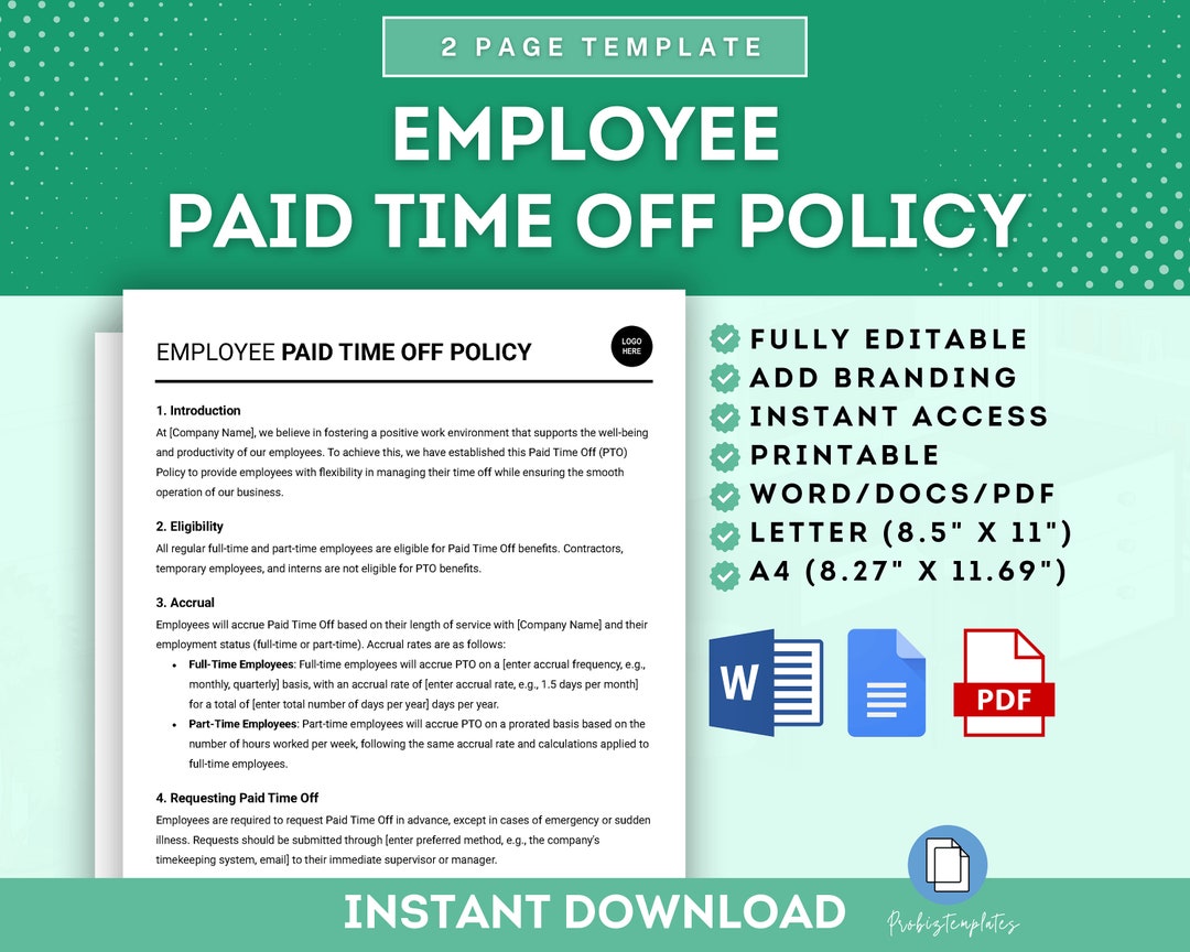 Employee Paid Time off Policy Template, Staff PTO Policy, Staff Leave ...