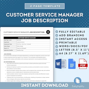 Customer Service Manager Job Description Template, Customer Service Manager Responsibilities, Service Manager Role, Customer Service Duties