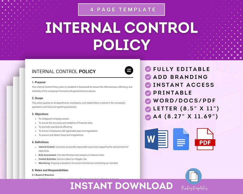 Internal Policy Example Internal Control Policy Template, Company Internal Controls, Internal ...