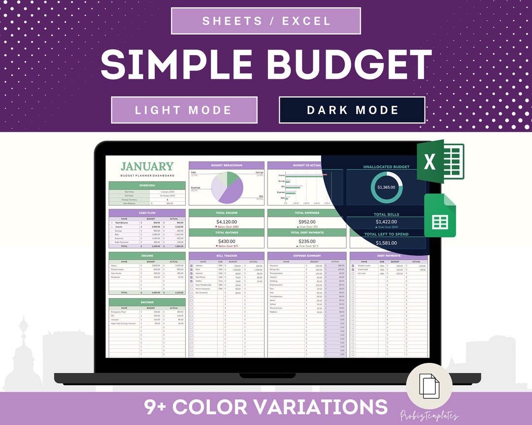 Budget Planner for Google Sheets Excel Monthly Budget Spreadsheet ...