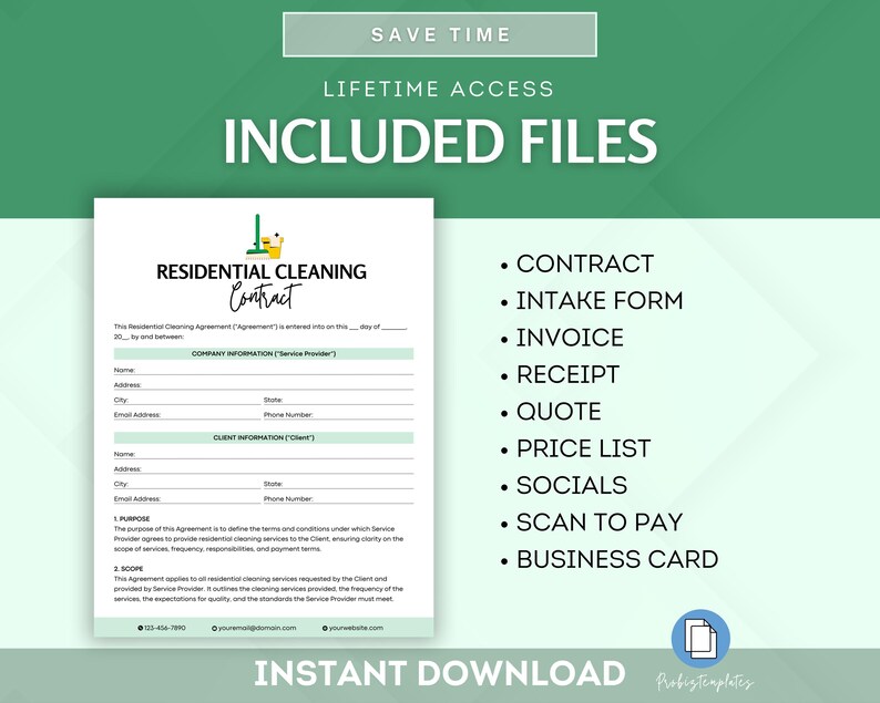 Residential Cleaning Contract Bundle, Home Cleaning Agreement Template ...